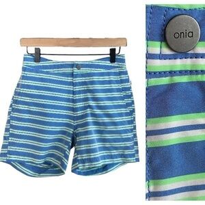 Onia Blue Green White Stripe The Calder Swim Shorts Trunks Small